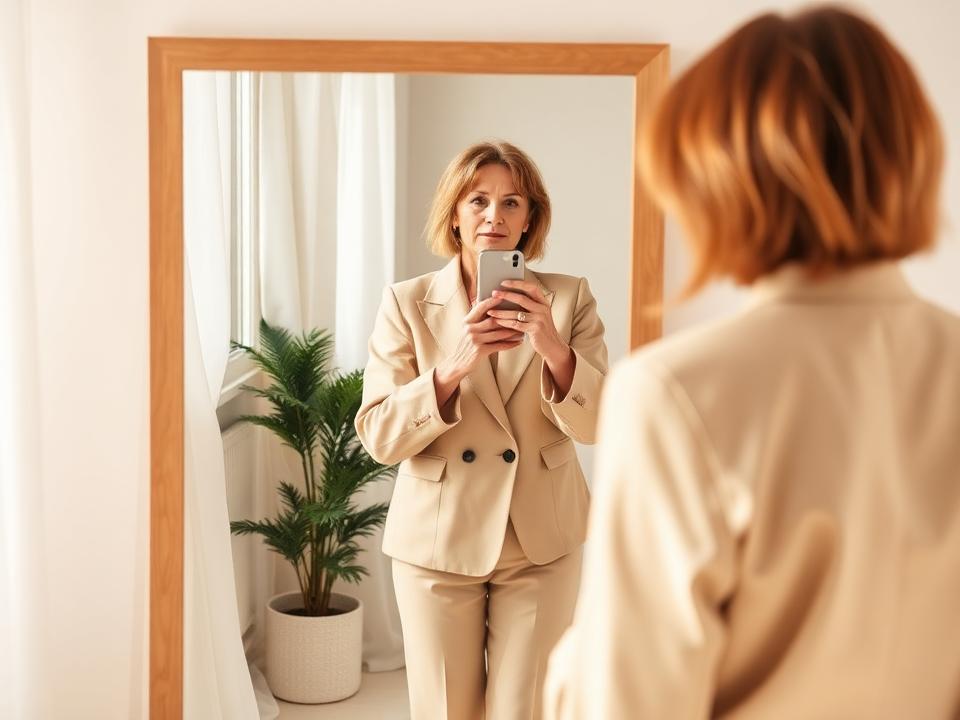 Persona revisando su look ante el espejo